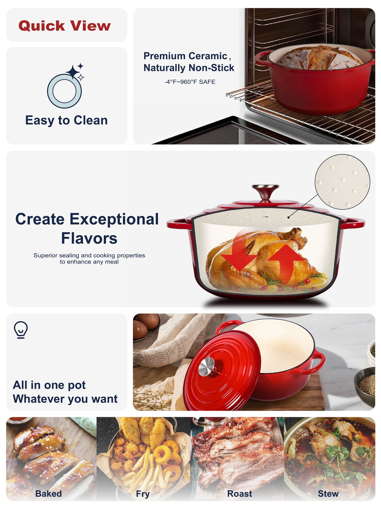 Features of Elvira Cast Iron Enamel Coated Cookware